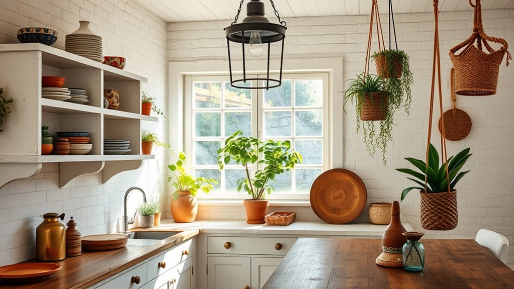 boho kitchen shelving decor