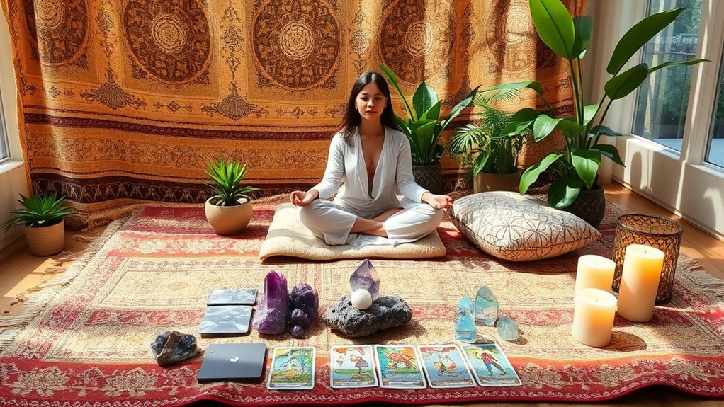boho spiritual crystal tarot