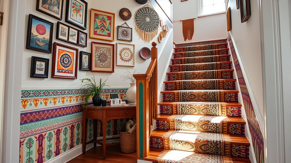 colorful boho staircase accents
