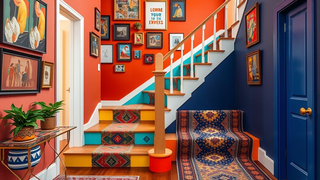 colorful patterned staircase decor