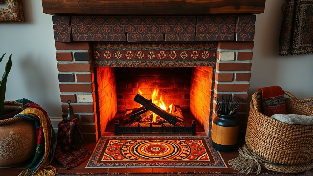custom handpainted fireplace decor