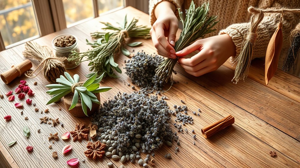 herb drying and bundle preparation