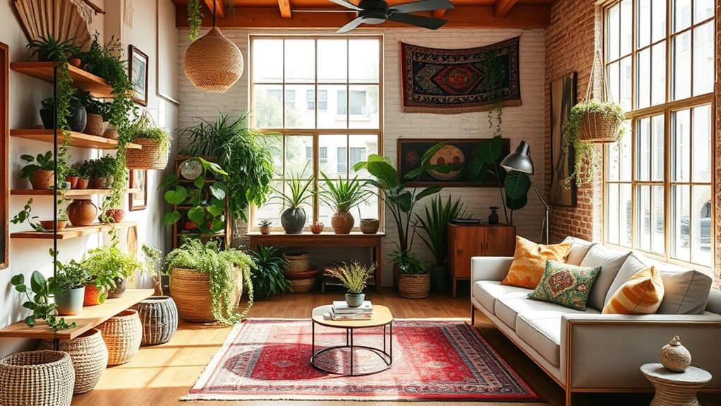 indoor greenery enhances eclectic decor