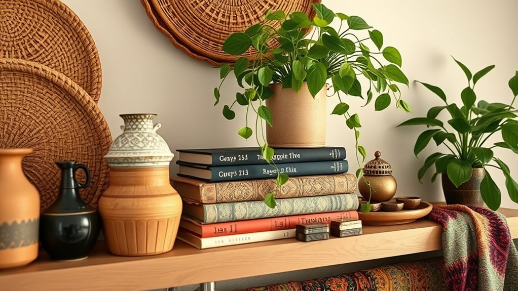 layered books with greenery