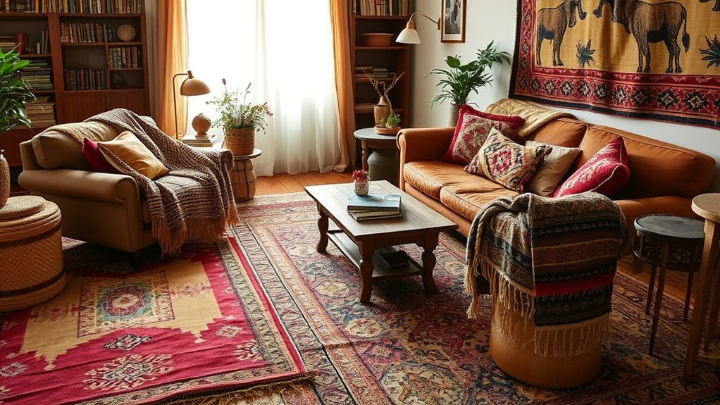 layered rugs and textiles