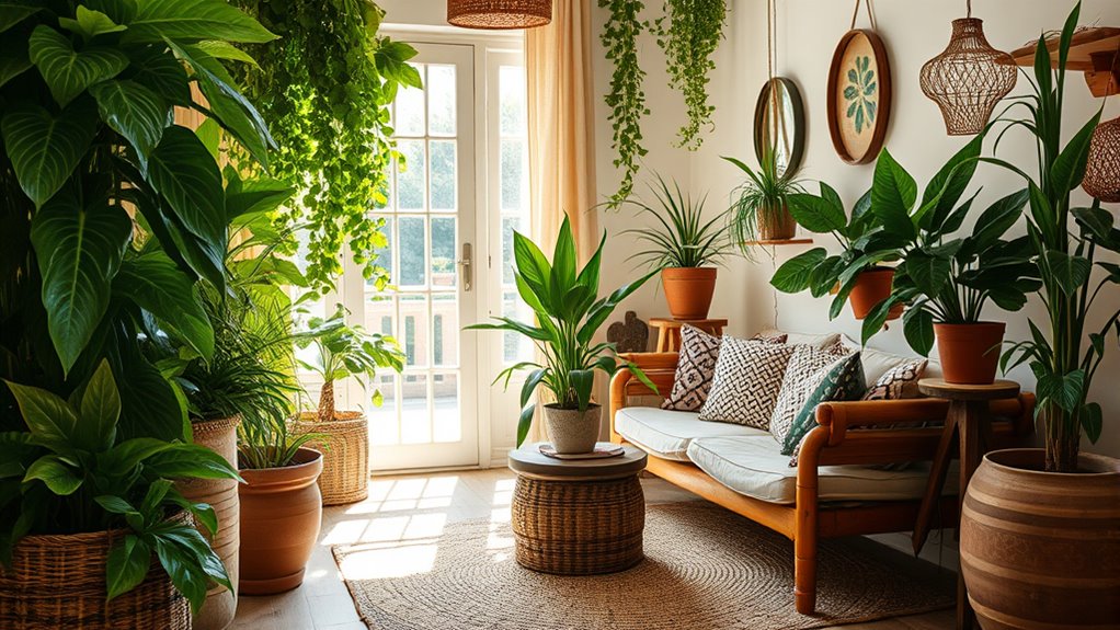 lush greenery enhances boho ambiance