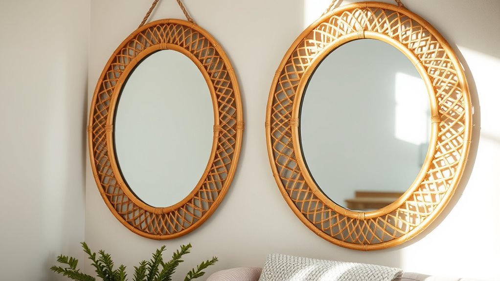 small room rattan mirror placement