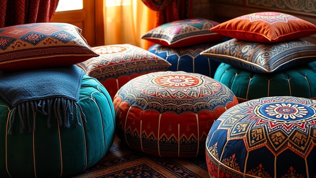 vibrant handcrafted leather cushions