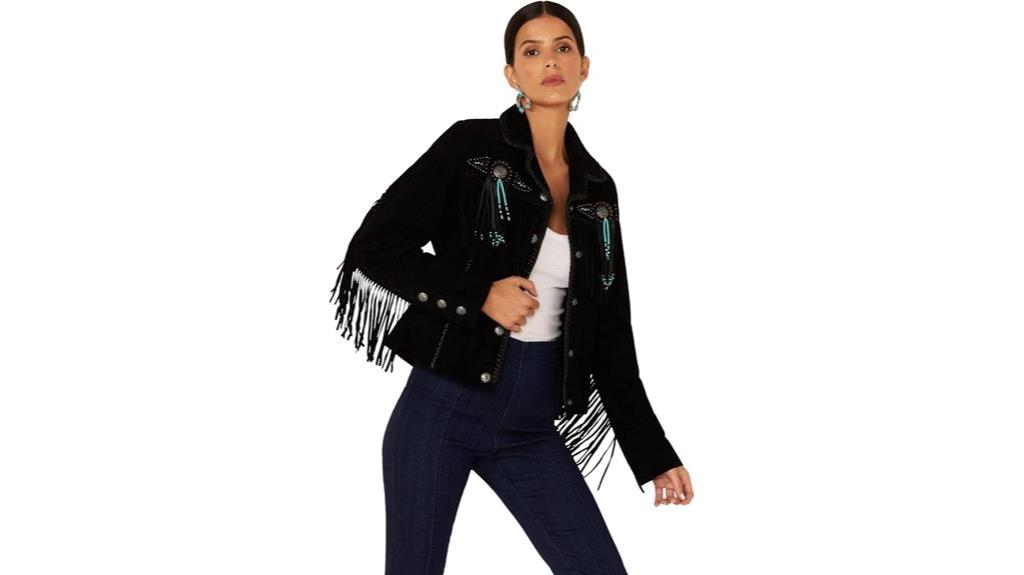 women s fringe beaded suede jacket