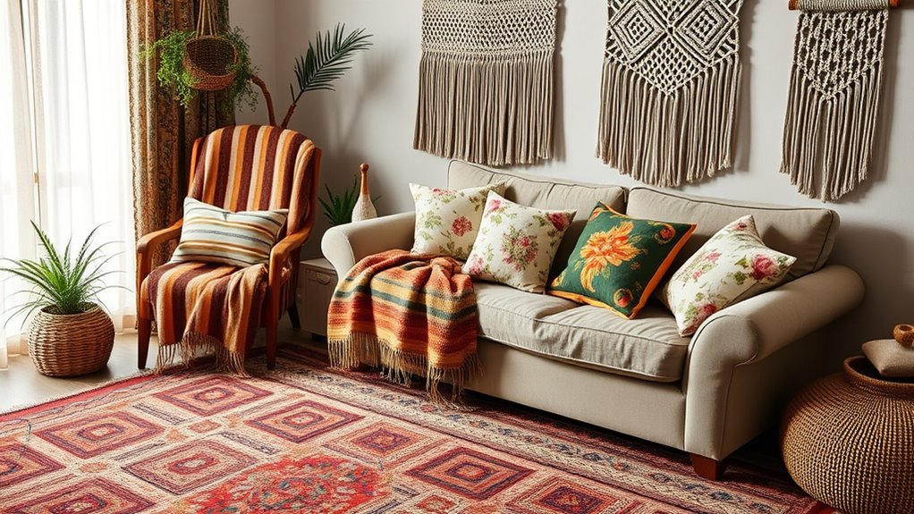boho room pattern mixing