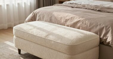 ottoman boucle bedroom decor