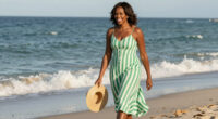 Michelle Obama Wore A Green Striped Carolina Herrera Dress In Martha's Vineyard