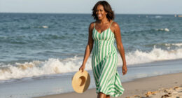 Michelle Obama Wore A Green Striped Carolina Herrera Dress In Martha's Vineyard