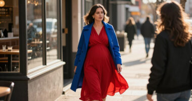 Anne Hathaway’s Maternity Style Is All Romance And Primary Colors