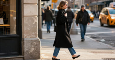 How To Spot An It Girl In NYC In 2026: A Long Black Coat, Jeans, And This Pretty Heel Trend