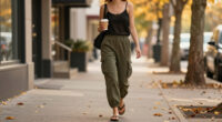 Jennifer Lawrence Brings Flip Flops Into Fall With Cargo Pants And A Semi-Sheer Cardigan