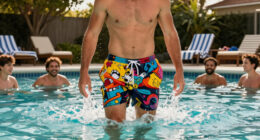 Men's Graphic Swim Shorts: Jaws, Shrek, Captain America, The Simpsons, & More $4.20 Each